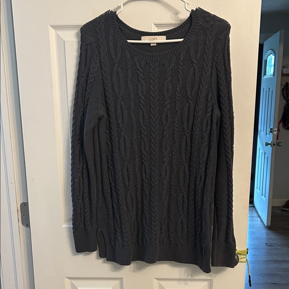 LOFT Charcoal Cable Knit Pullover